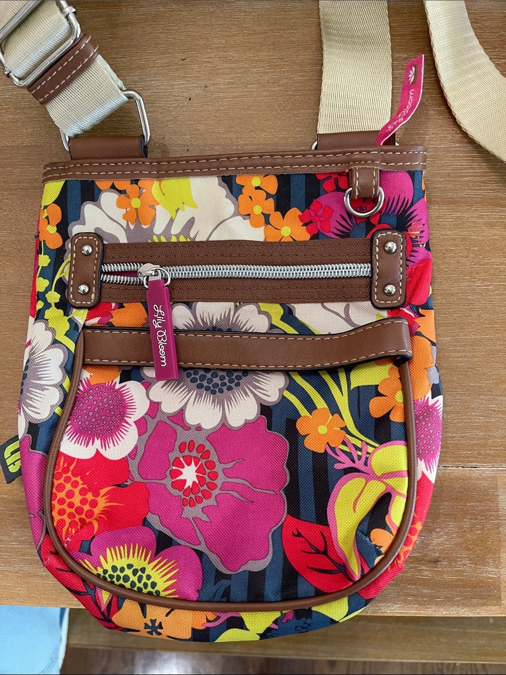 Lily Bloom Bright Floral Crossbody in Pink, Red, Orange, Yellow and Brown